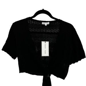 Black Lace wrap shirt - NEW, size Large. Short sleeve, stretchy.